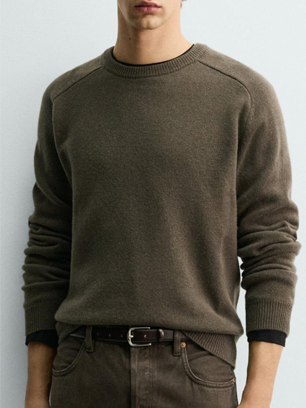 NEW Zara Men's Regular Fit Wool Cashmere Blend Crewneck Sweater Jumper Olive $99